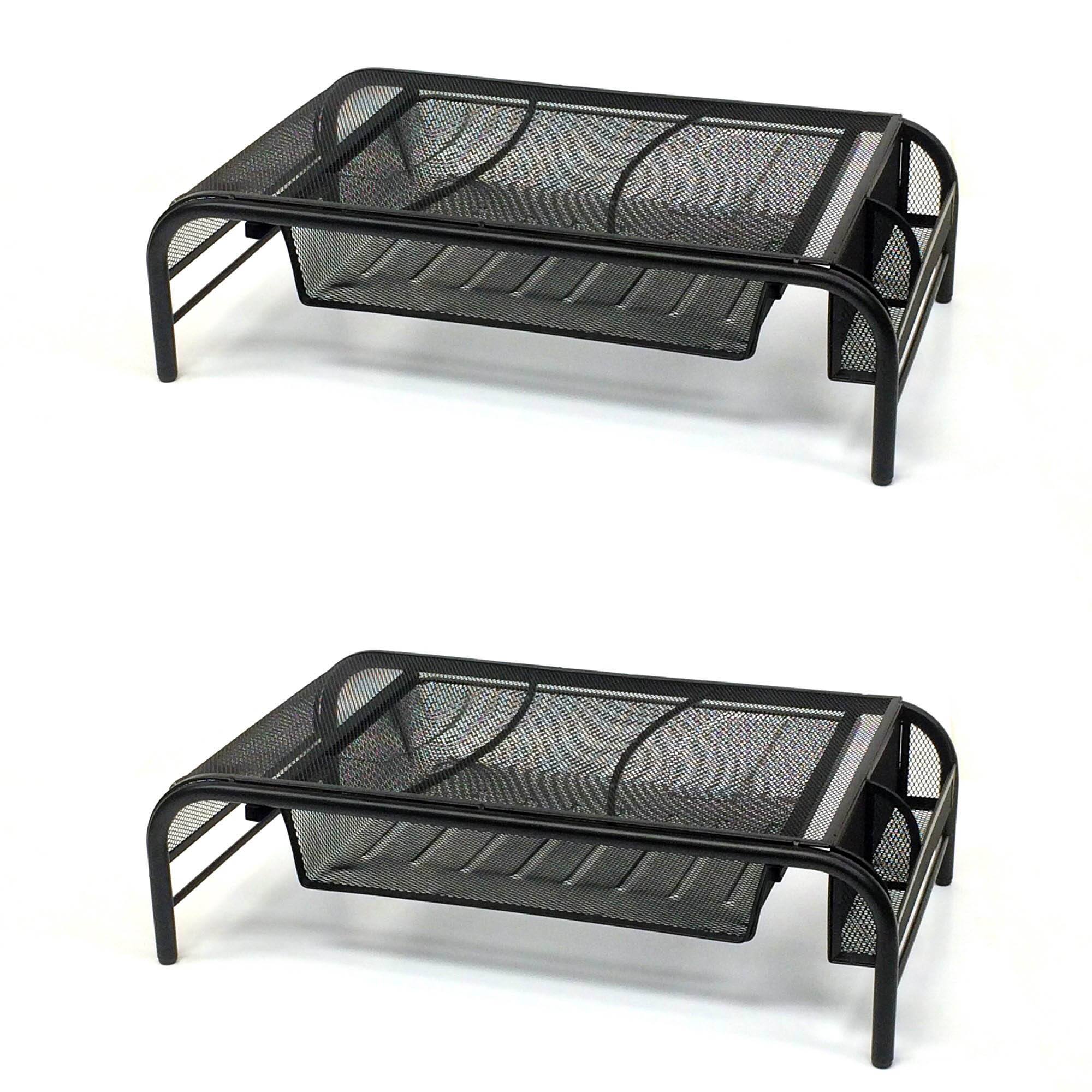Mind Reader Black Metal Mesh Monitor Riser Stand & Desk Organizer With Drawer Set